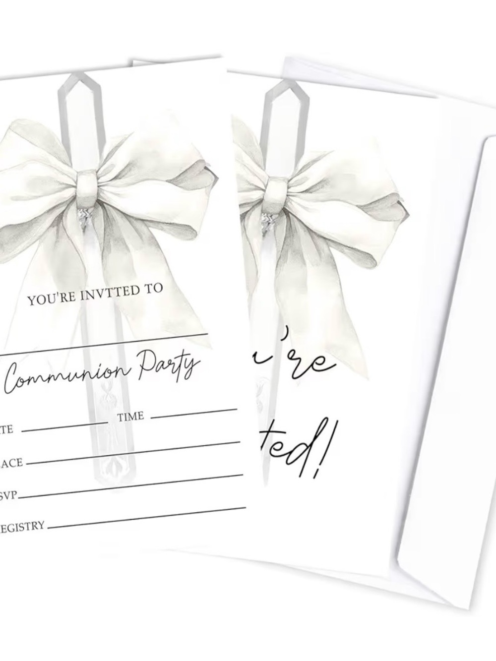 Elegant White Communion Party Invitation Cards